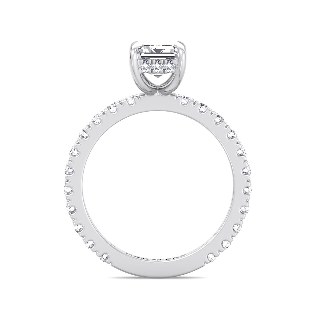 Emerald Lab Diamond Ring Side Stones & Hidden Halo White