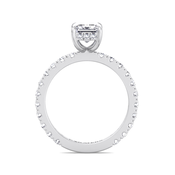 Emerald Lab Diamond Ring Side Stones & Hidden Halo White