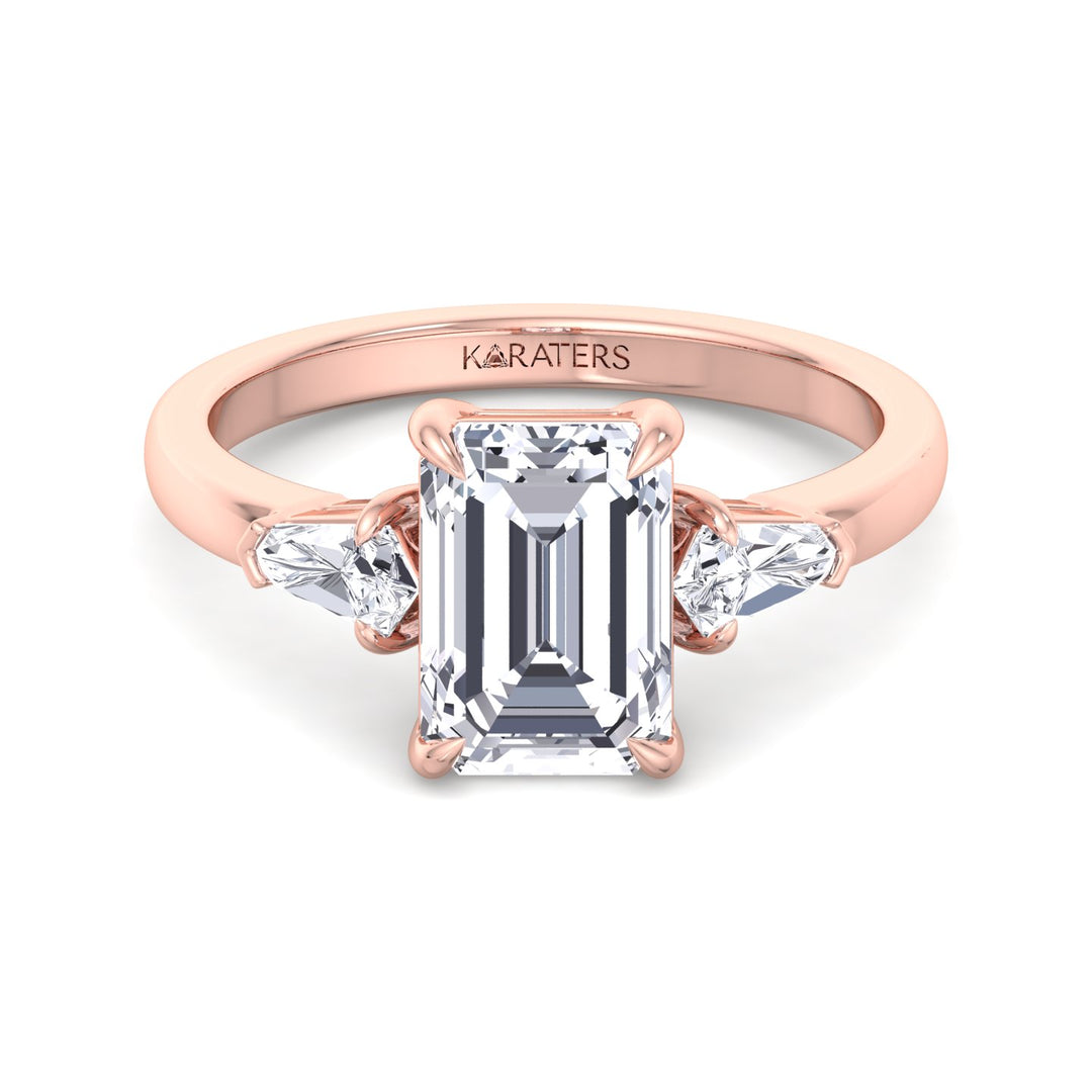 Emerald Lab Diamond Ring Tapered Baguette Sides Rose Gold