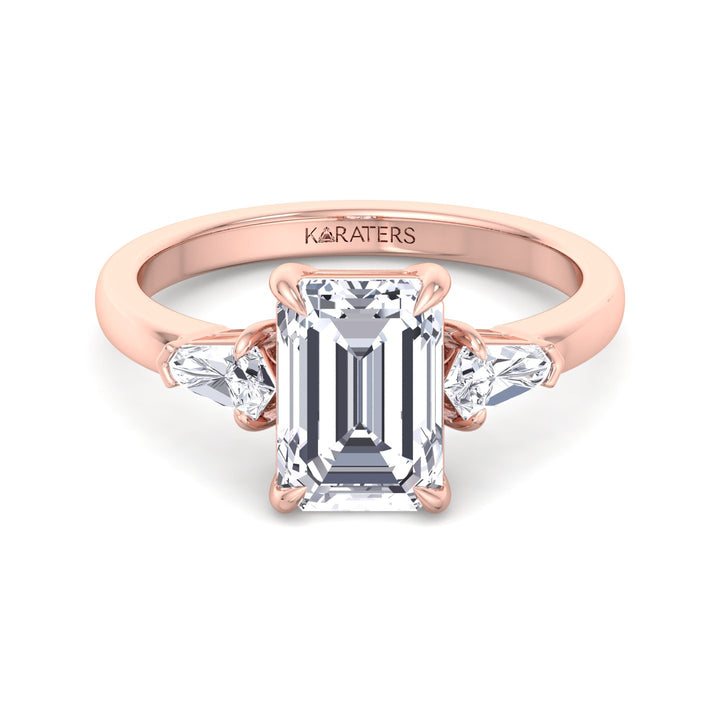 Emerald Lab Diamond Ring Tapered Baguette Sides Rose Gold