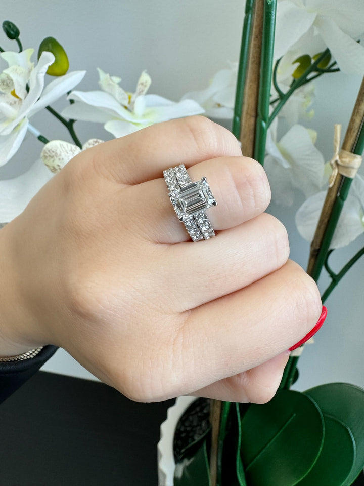 Emerald Lab Diamond Ring with Hidden Halo Accent 