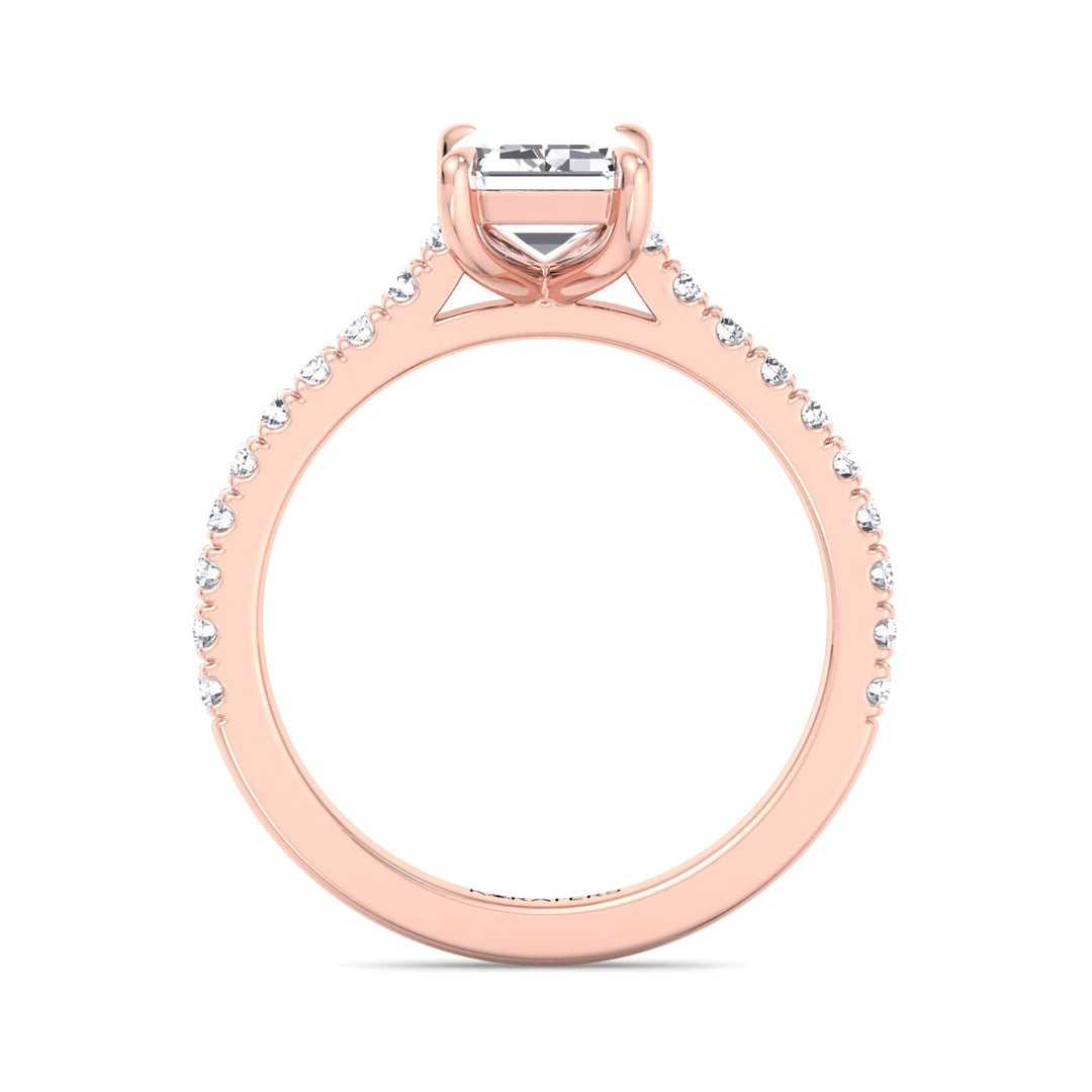 Emerald Lab Diamond Ring with Pave Cathedral Rose