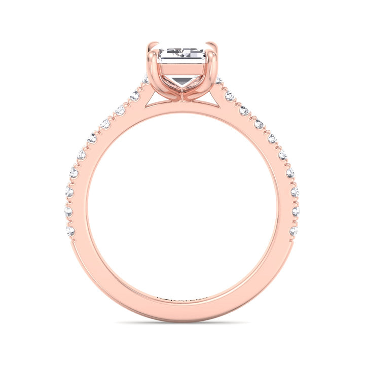 Emerald Lab Diamond Ring with Pave Cathedral Rose