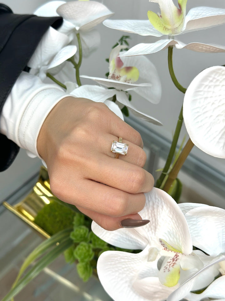 Emerald Lab Diamond Solitaire Ring Cathedral Design 