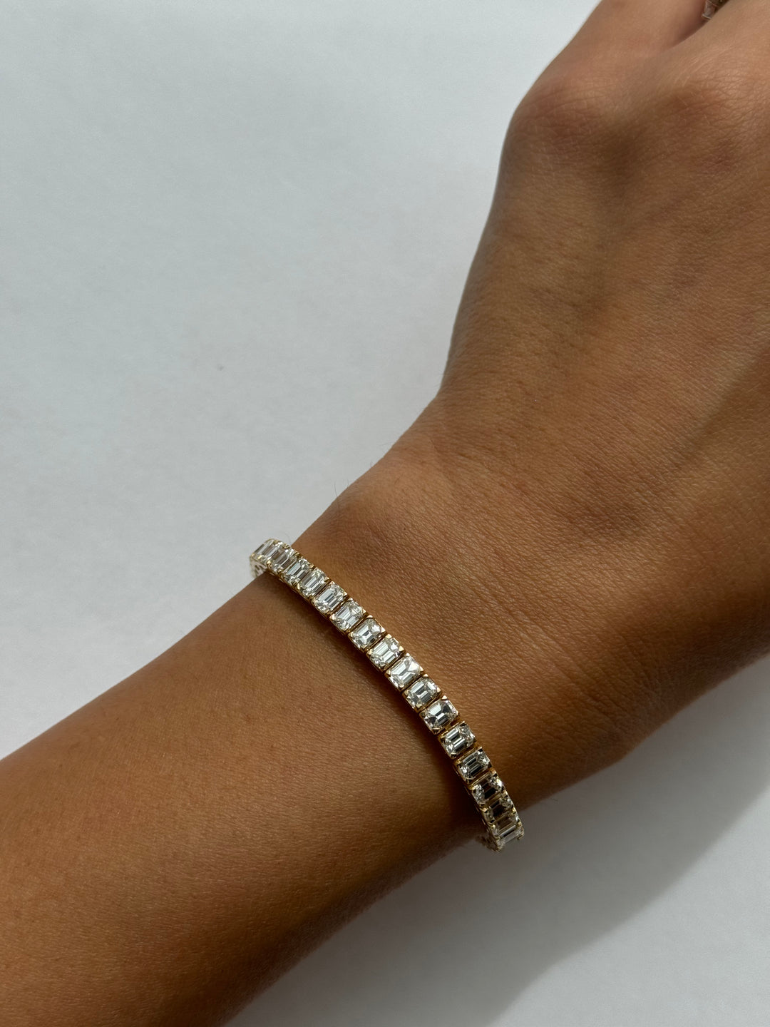 Emerald Lab Diamond Tennis Bracelet 14K Solid Gold