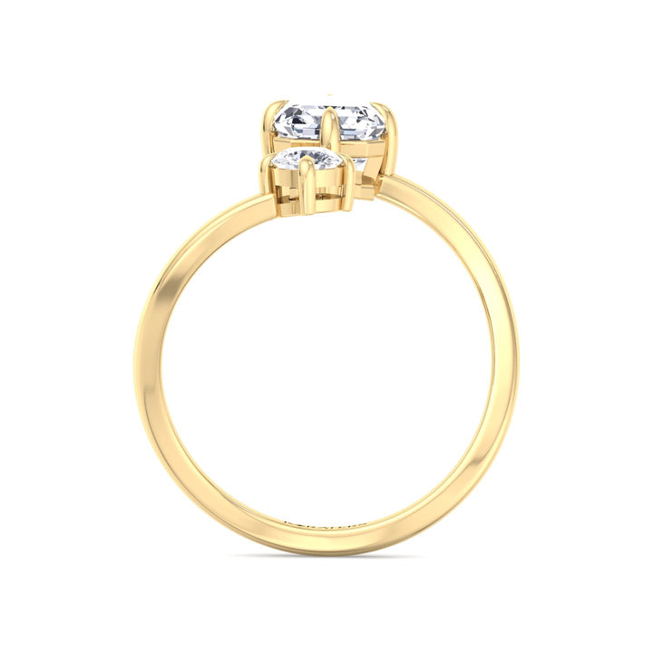Emerald & Round Shape Lab Diamond Open Ring Yellow Gold