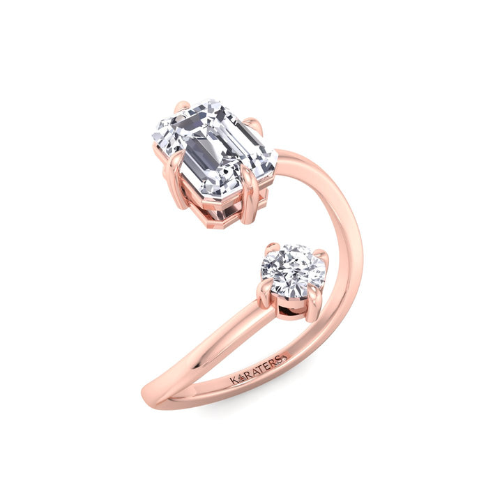 Emerald & Round Shape Lab Diamond Open Rose Ring 