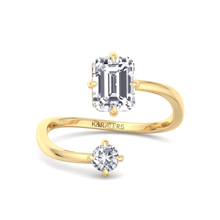 Emerald & Round Shape Lab Diamond Open Yellow Ring 