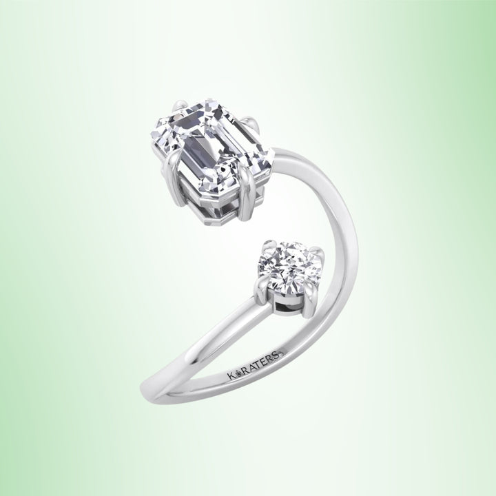 Emerald & Round Shape Lab Grown Diamond Open Engagement Ring