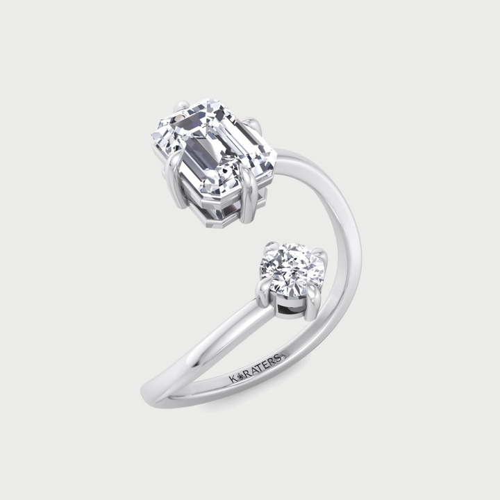 Emerald & Round Shape Lab Grown Diamond Open Engagement Ring