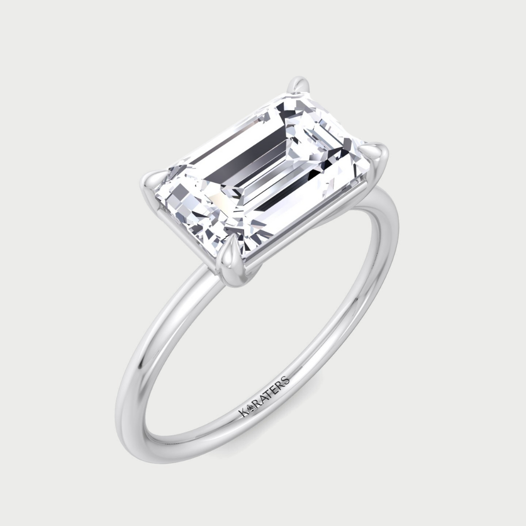 Emerald Solitaire Lab Diamond East-West Engagement Ring
