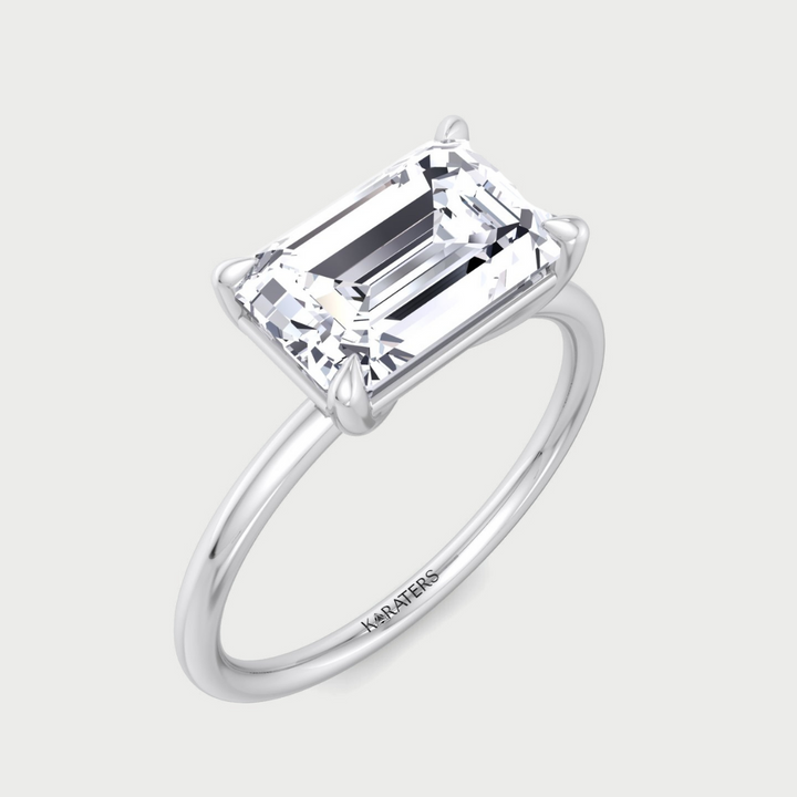 Emerald Solitaire Lab Diamond East-West Engagement Ring