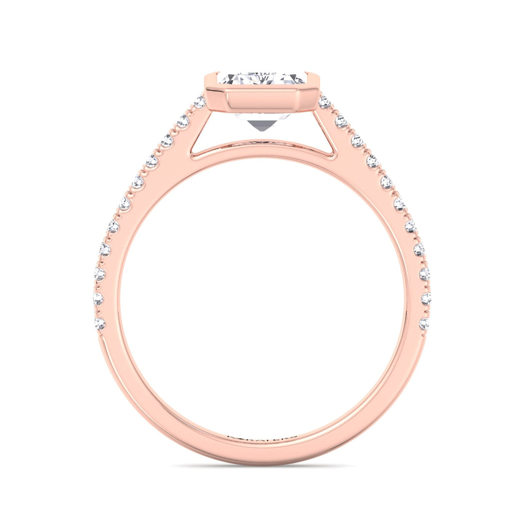 Emerald cut Bezel Lab Diamond Ring Cathedral Pave Band Rose 