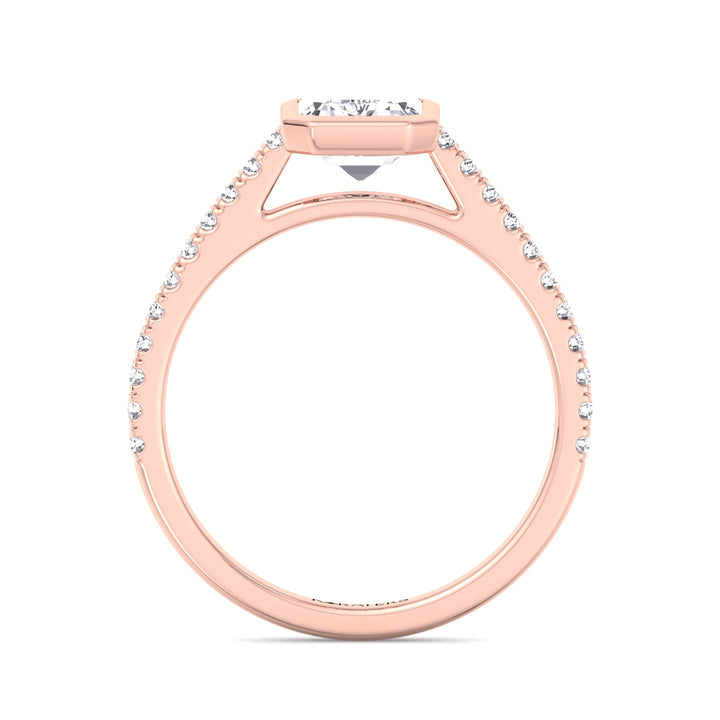 Emerald cut Bezel Lab Diamond Ring Cathedral Pave Band Rose 