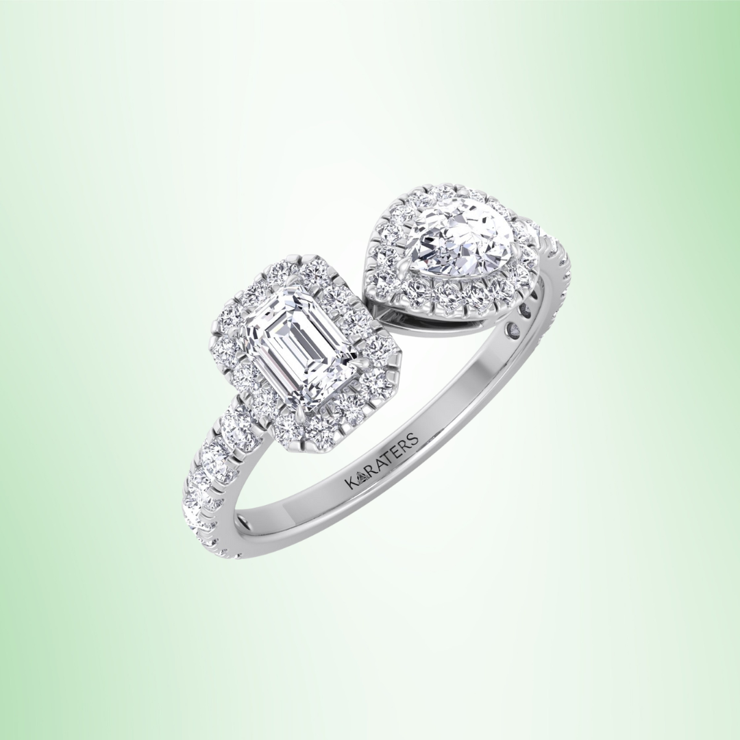 Toi Et Moi Halo Engagement Ring-14K-18K-Platinum