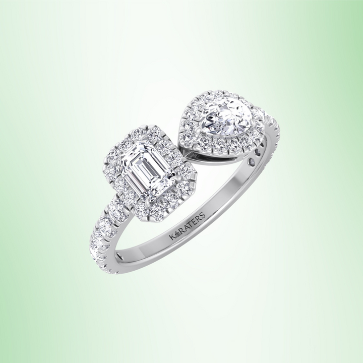 Toi Et Moi Halo Engagement Ring-14K-18K-Platinum