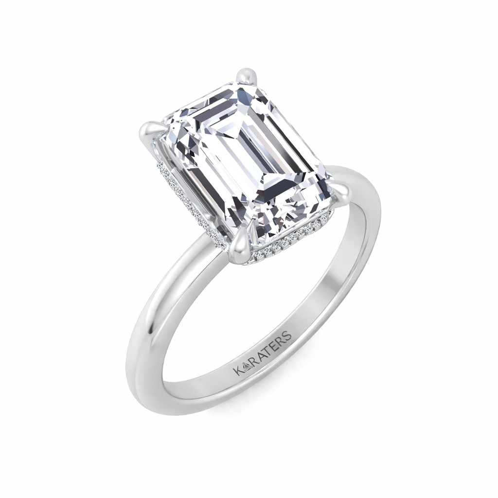 WG Invisible Emerald Shape Solitaire Lab-Grown Diamond Engagement Ring side view2