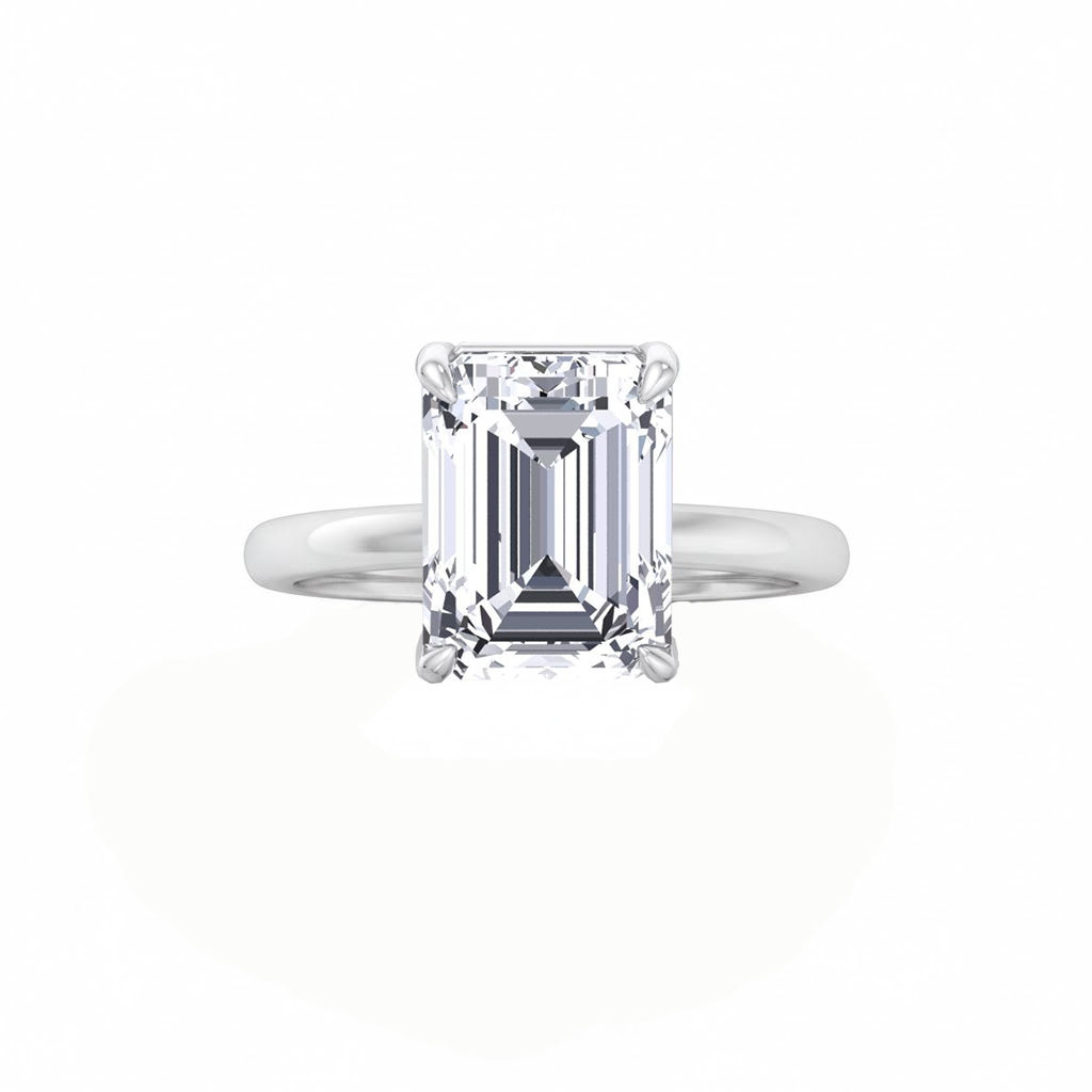 WG Invisible Emerald Shape Solitaire Lab-Grown Diamond Engagement Ring front view