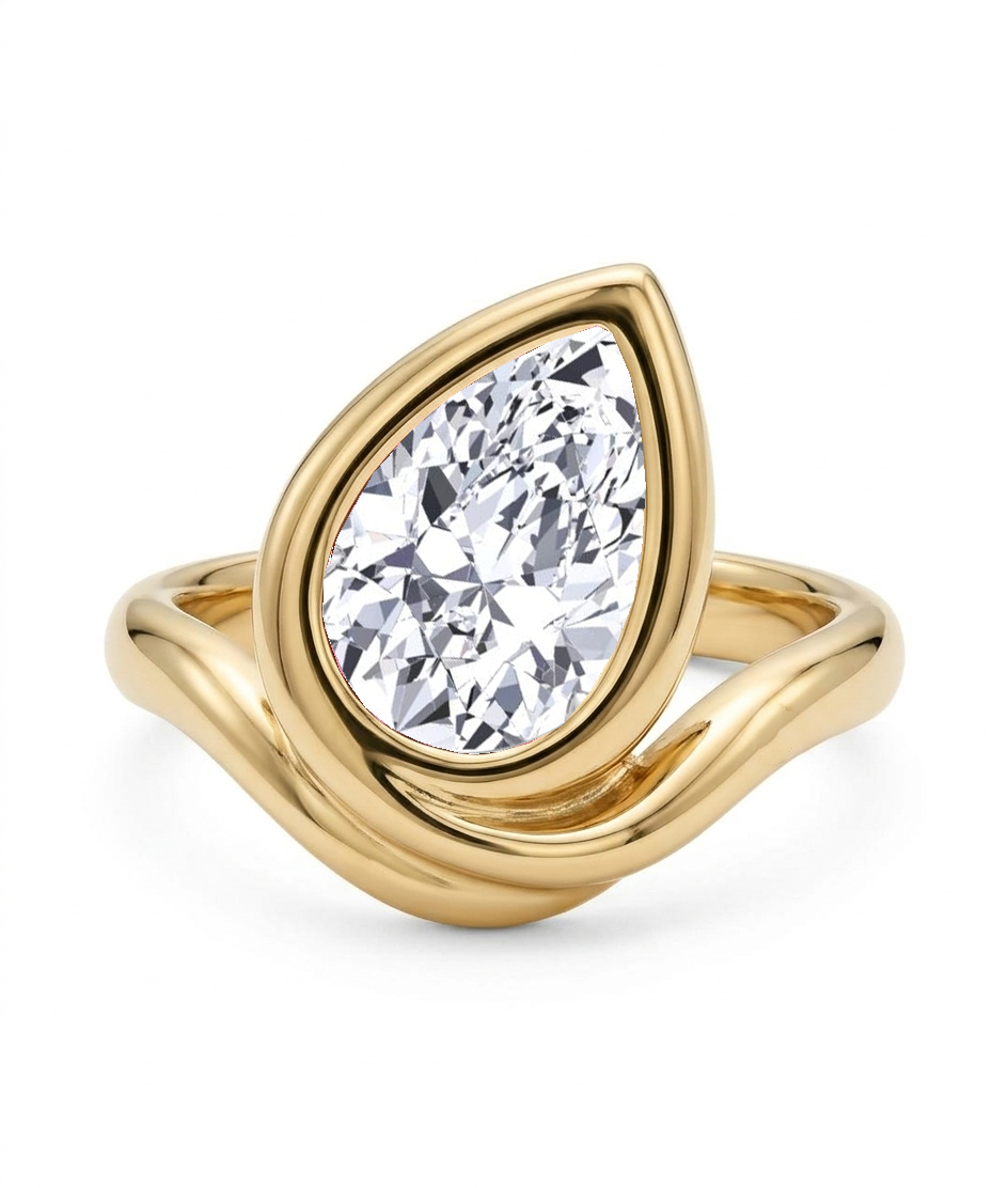 Pear shape Lab Grown Diamond Pinky Ring YG 2