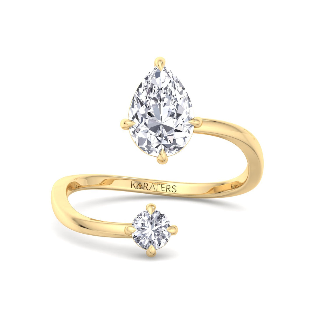 Enna - Pear & Round Lab Diamond Open Ring Yellow