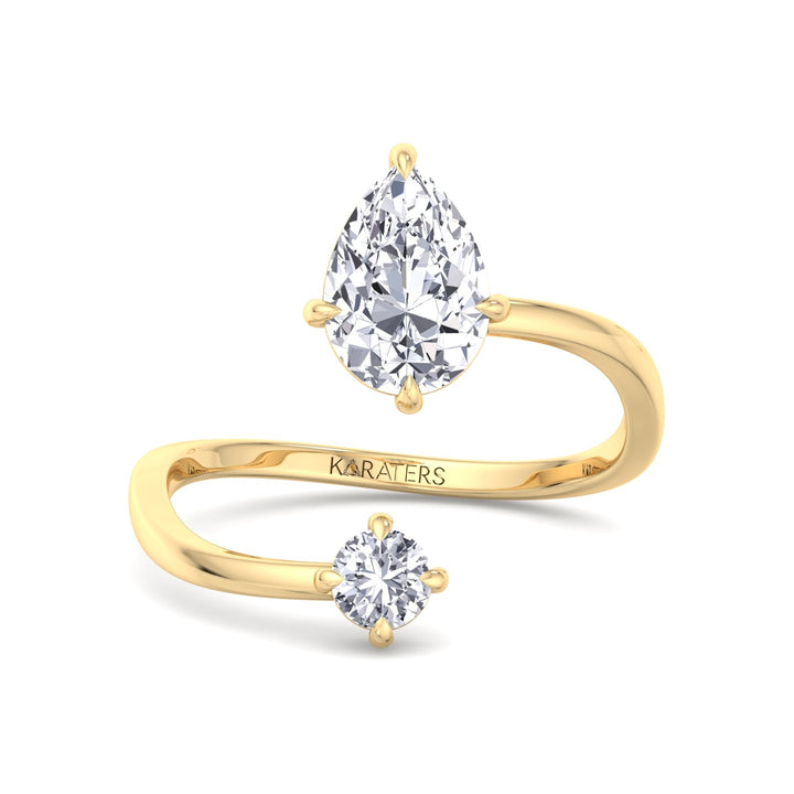 Enna - Pear & Round Lab Diamond Open Ring Yellow