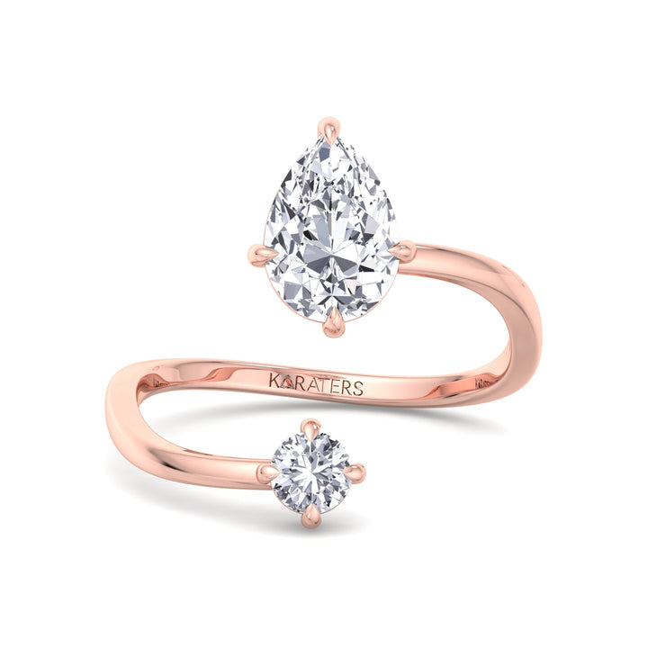 Enna - Pear & Round Lab Diamond Open Rose Gold Ring 