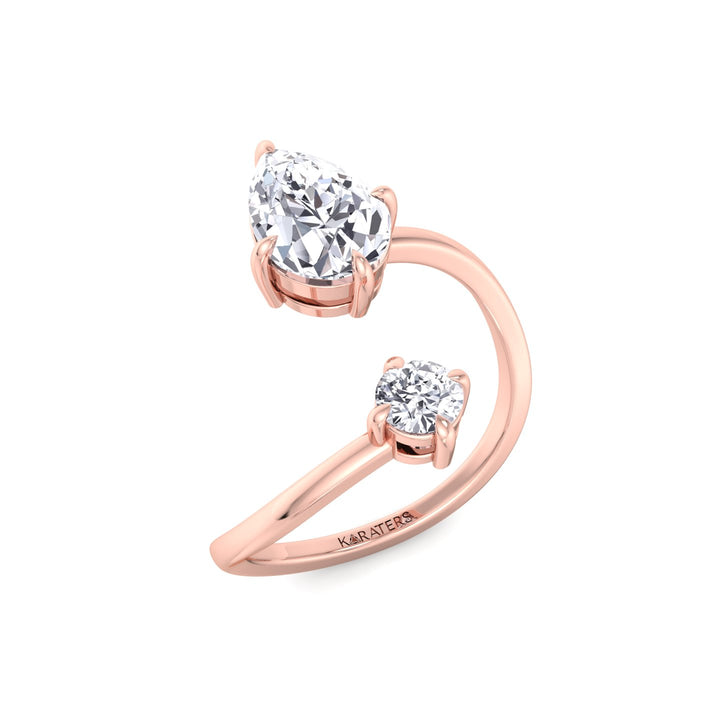 Enna - Pear & Round Lab Diamond Open Rose Ring 