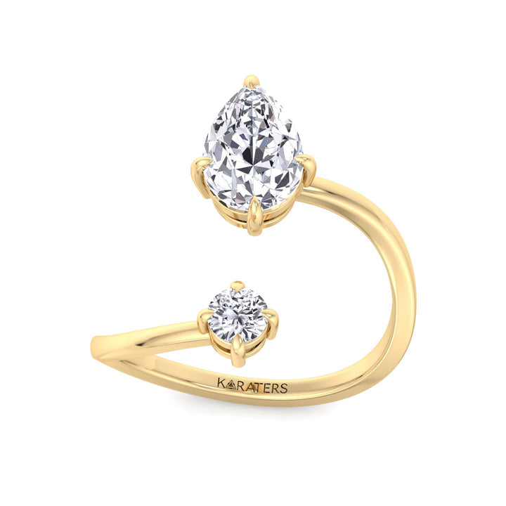 Enna - Pear & Round Lab Diamond Open Yellow Gold Ring 