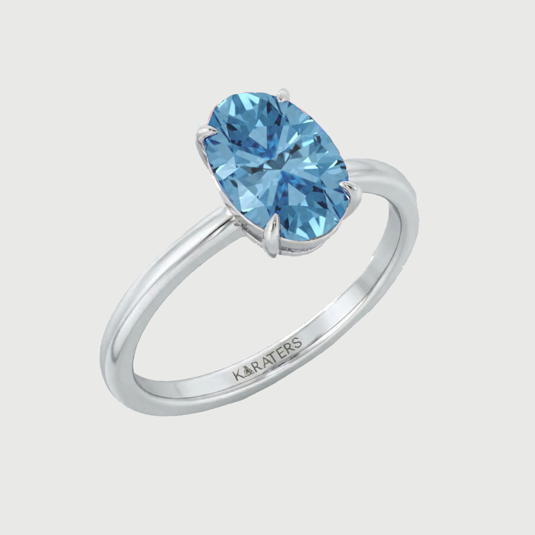 Fancy Blue Oval Shape Solitaire Lab Grown Diamond Engagement Ring 