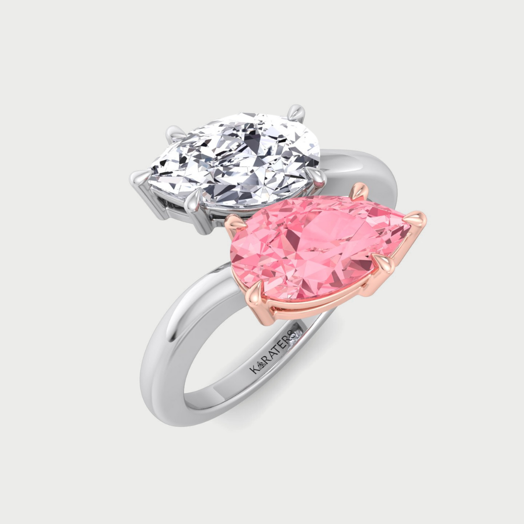 Pear Shape Bypass Ring in Fancy Pink Lab Grown Diamond