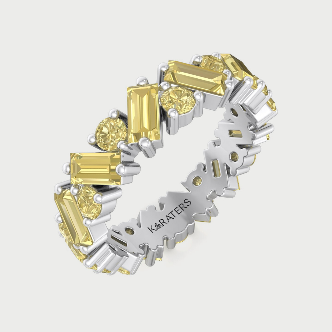 Fancy Yellow Lab Grown Diamond Band with Baguette and Round Shapes