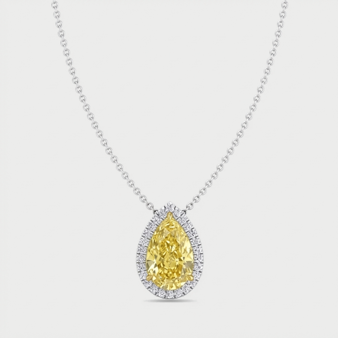 Fancy Yellow Pear Shape Halo Lab Grown Diamond Pendant
