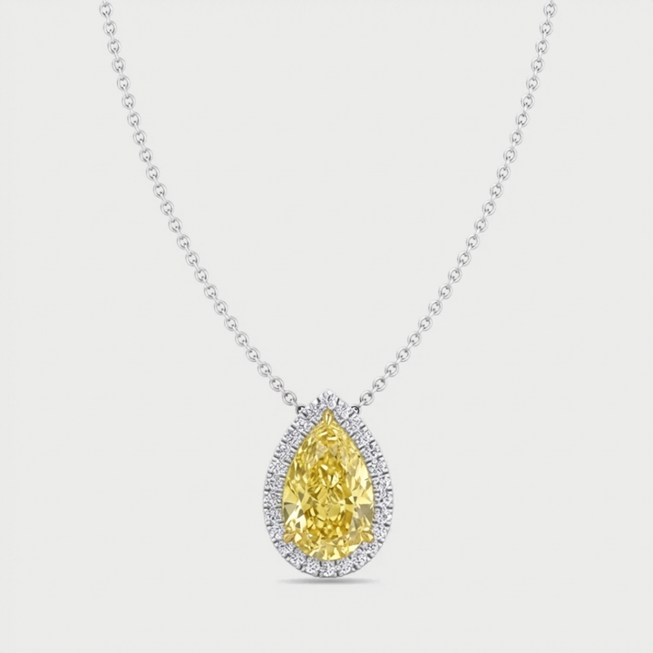 Fancy Yellow Pear Shape Halo Lab Grown Diamond Pendant