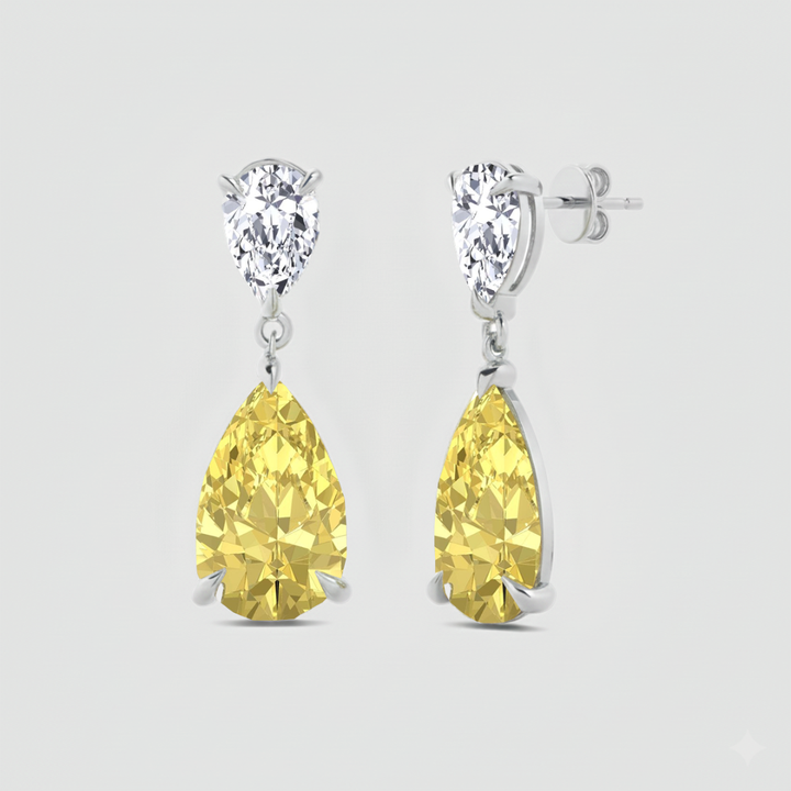 Fancy Yellow Pear Shape Lab Grown Diamond Drop Earrings