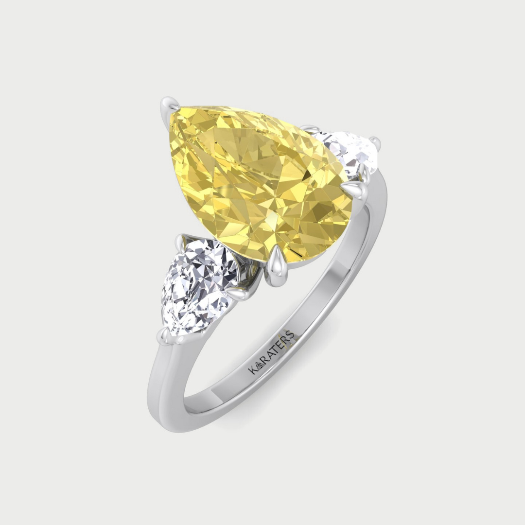 Fancy Yellow Pear Shape Lab Grown Diamond Engagement Ring with Pear Sidestones