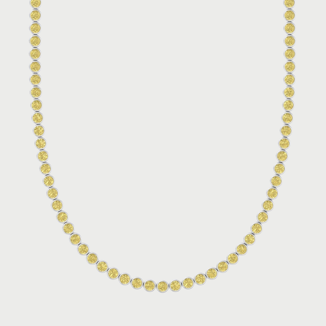 Bezel Set Fancy Yellow Lab Grown Diamond Tennis Necklace 