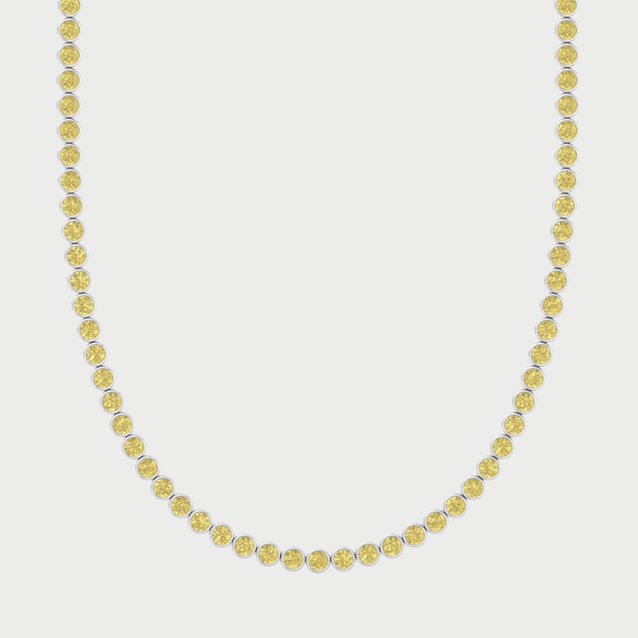 Bezel Set Fancy Yellow Lab Grown Diamond Tennis Necklace 