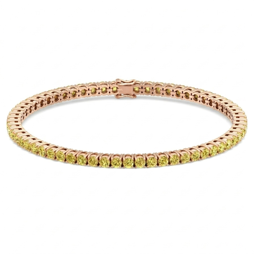 Men's Fancy Yellow Lab Grown Diamond Tennis Bracelet Rose Gold 18K