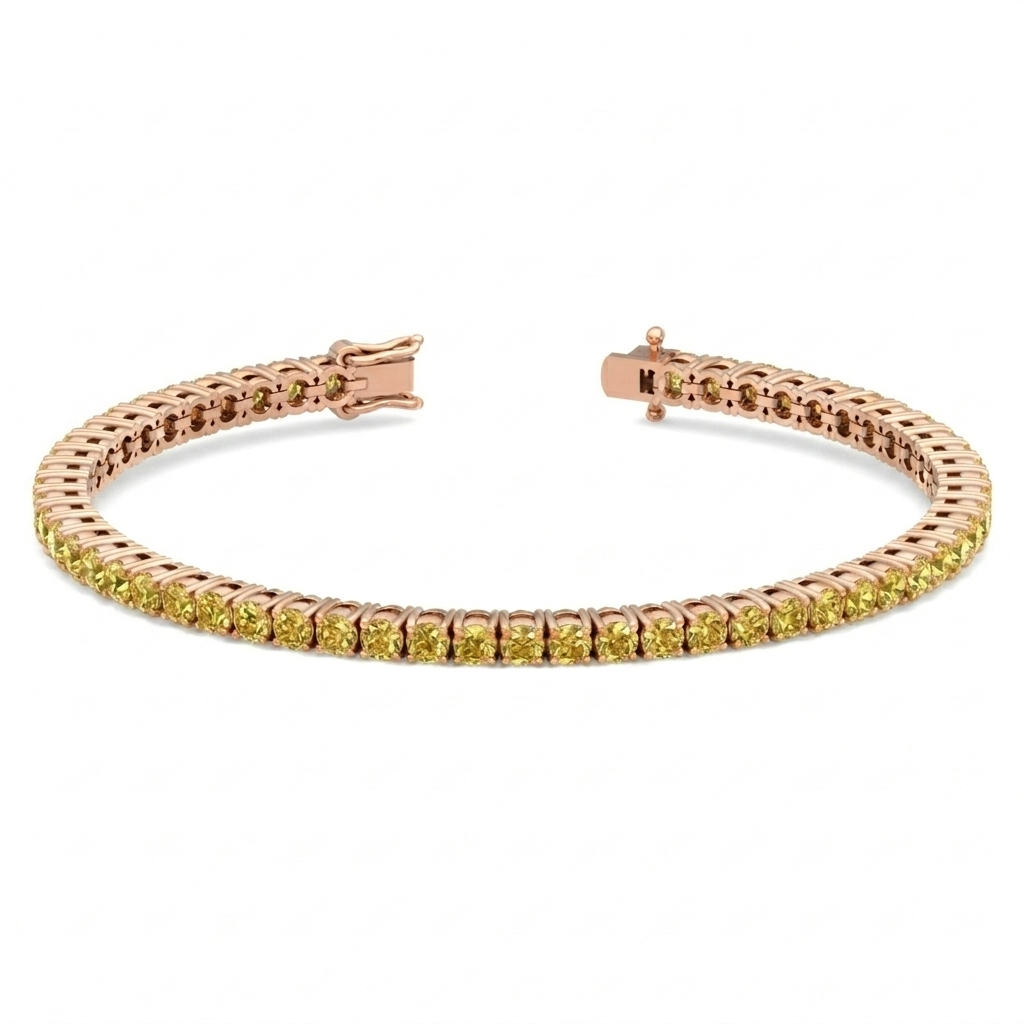 Men's Fancy Yellow Lab Grown Diamond Tennis Bracelet Rose Gold 14K