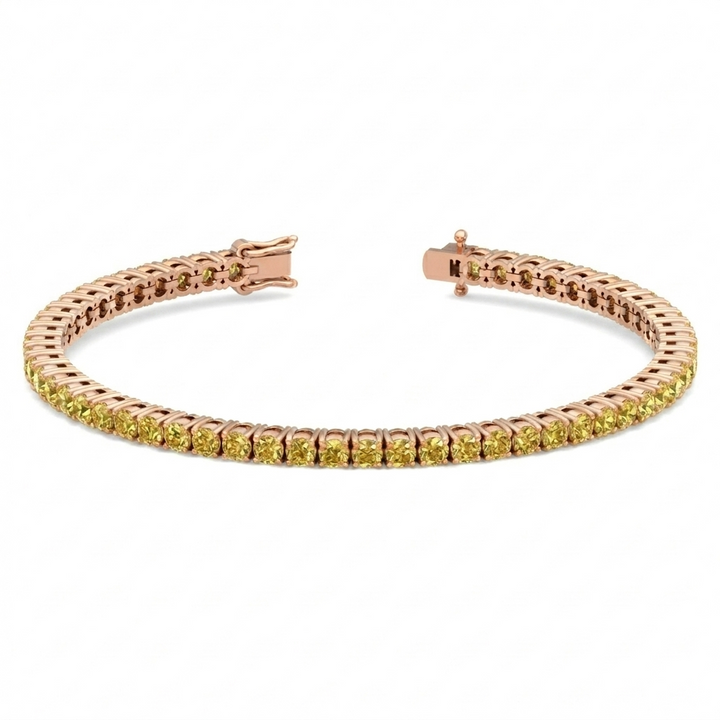 Men's Fancy Yellow Lab Grown Diamond Tennis Bracelet Rose Gold 14K