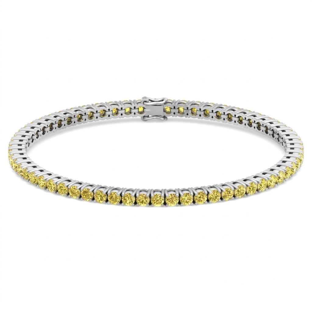 Men's Fancy Yellow Lab Grown Diamond Tennis Bracelet White Gold 18K