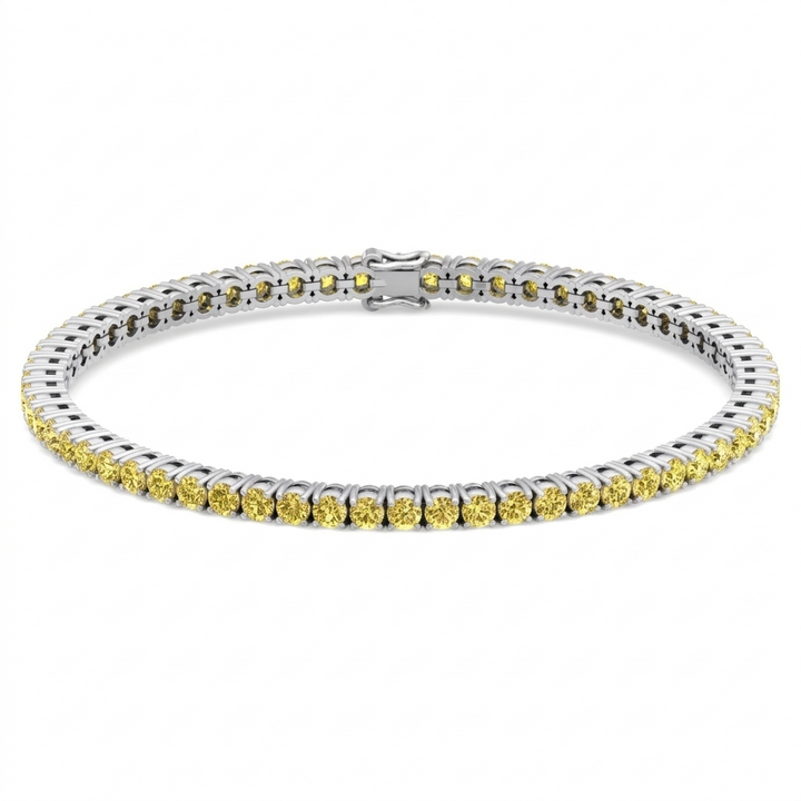 Men's Fancy Yellow Lab Grown Diamond Tennis Bracelet White Gold 18K
