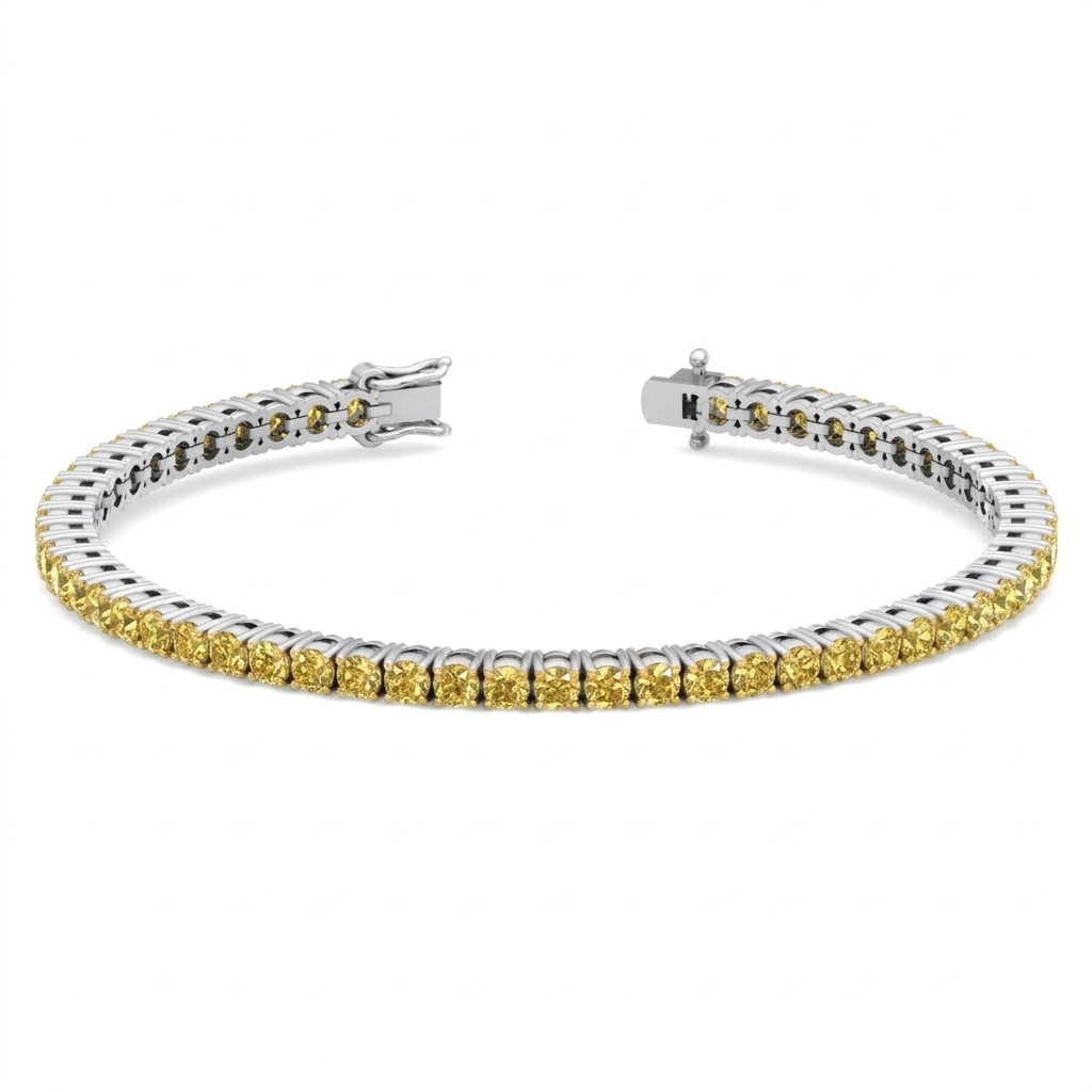 Men's Fancy Yellow Lab Grown Diamond Tennis Bracelet White Gold 14K