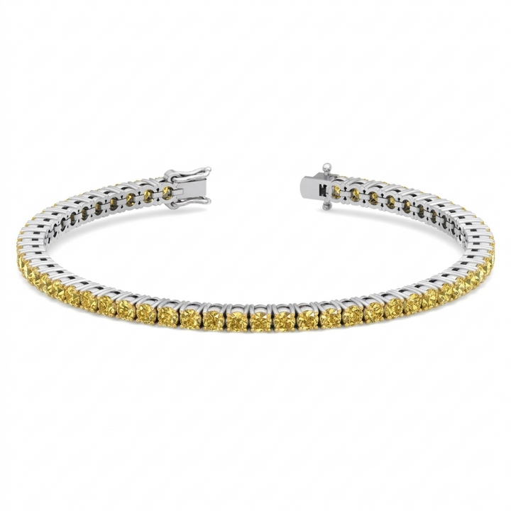 Men's Fancy Yellow Lab Grown Diamond Tennis Bracelet White Gold 14K