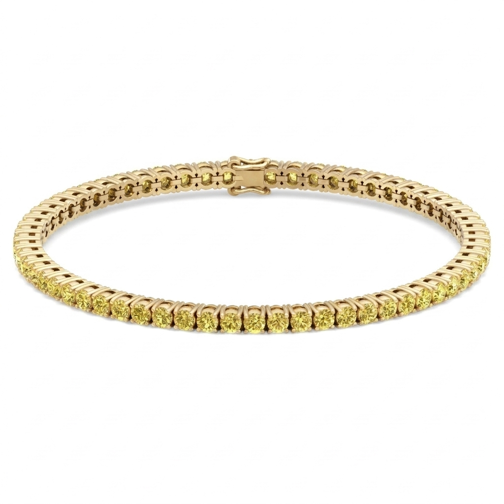 Men's Fancy Yellow Lab Grown Diamond Tennis Bracelet Yellow Gold 18K