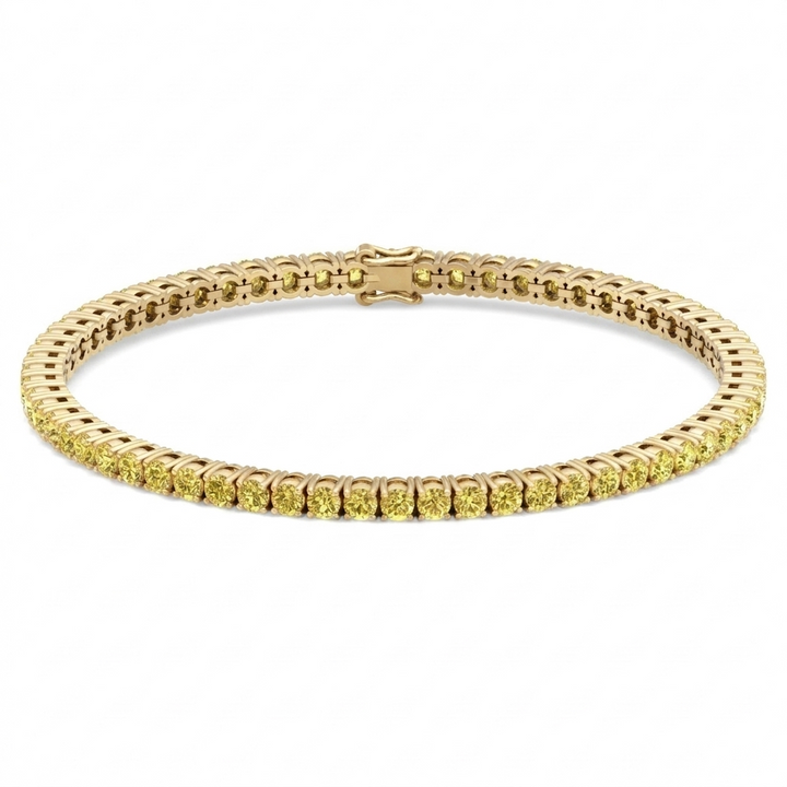 Men's Fancy Yellow Lab Grown Diamond Tennis Bracelet Yellow Gold 18K