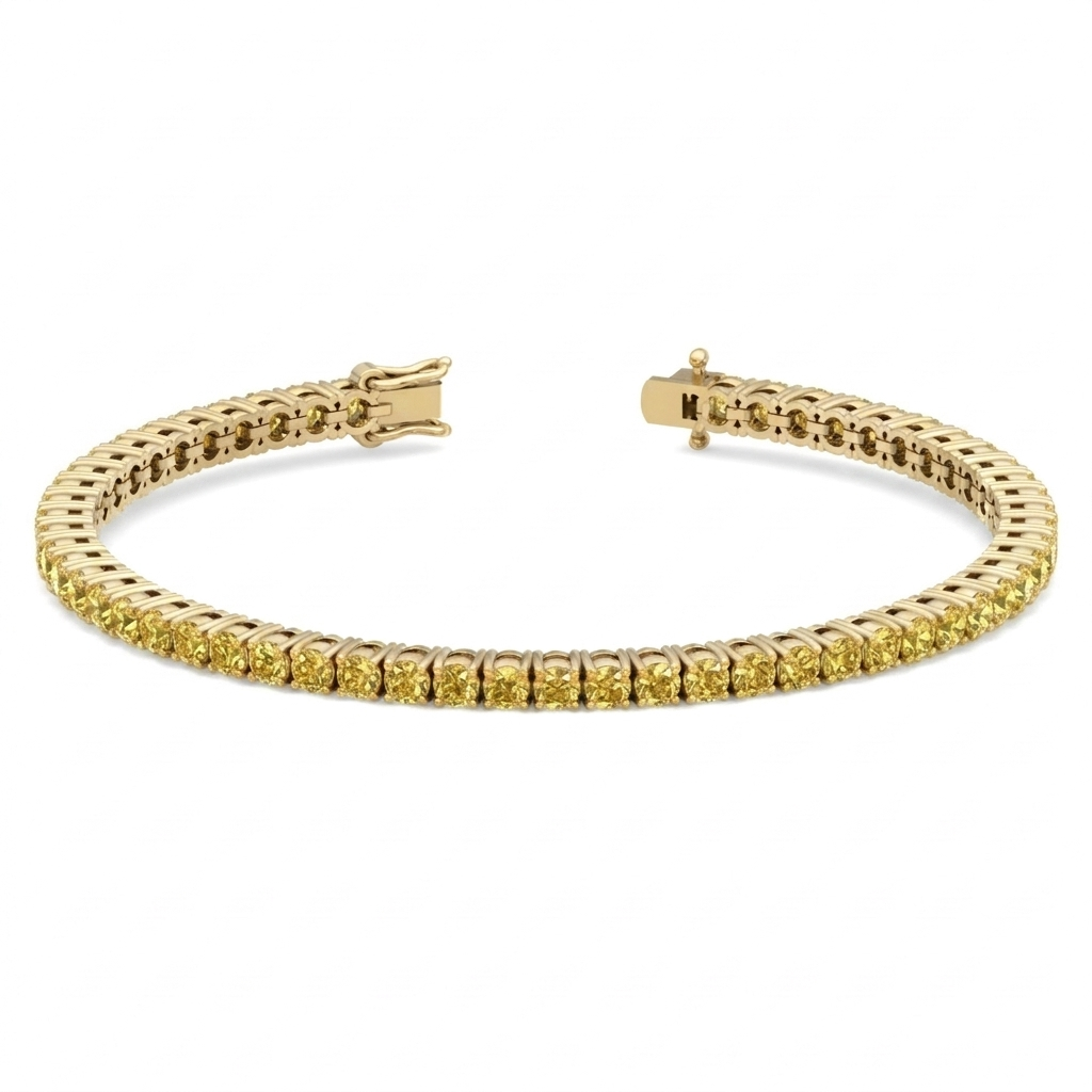 Men's Fancy Yellow Lab Grown Diamond Tennis Bracelet Yellow Gold 14K