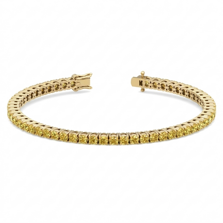 Men's Fancy Yellow Lab Grown Diamond Tennis Bracelet Yellow Gold 14K