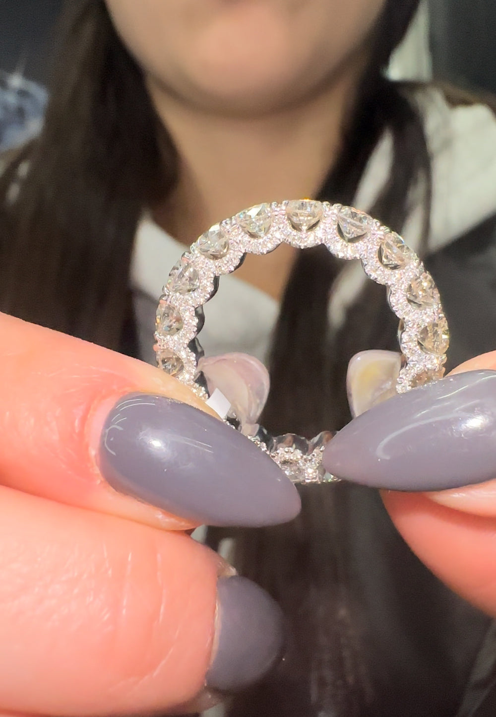 Female Holding Luarca-Round Lab Grown Diamond Eternity Band 