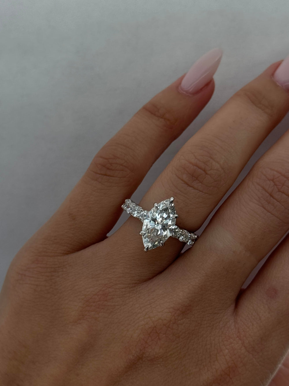 Flavia-Marquise Cut Lab Diamond Halfway Eternity Style Ring, Female